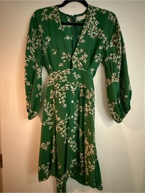 Faithfull the Brand Green Button-Front Floral Mini Dress